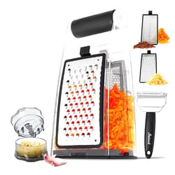 Joined Cheese Grater with Container - Box Grater Cheese Shredder Lemon Zester - Cheese Grater with Handle - Graters for Kitchen Stainless Steel Food Grater - Garlic Mincer Tool and Vegetable Peeler