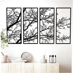 ESTART 4 Pieces Tree of Life Metal Wall Decor, Black Tree Branch Metal Wall Art, Tree Sign Wall Hangings for Home Garden Office Living Room Indoor Outdoor (Large)