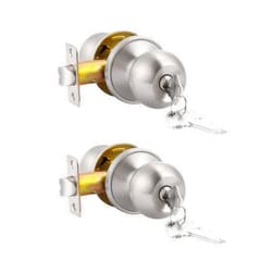 Probrico (2 Pack Keyed Alike Door Knobs Combo Pack, Brushed Nickel Ball Entry Door Knobs Entrance Lockset, Interior Exterior Single Cylinder Door Lock