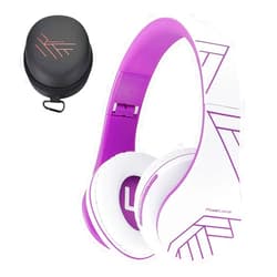 PowerLocus Bluetooth Over-Ear Headphones, Wireless Stereo Foldable Headphones Wireless and Wired Headsets with Built-in Mic, Micro SD/TF, FM for iPhone/Samsung/iPad/PC (White/Violet)
