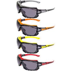 Global Vision 4 Pairs Octane Safety Glasses Grey Orange Yellow and Red Gaskets Smoke Lens