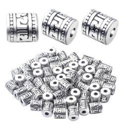 BronaGrand 60pcs Antique Silver Plated Column Spacer Bead Alloy Tibetan Rondelle Bead Spacers Tube Beads Charm Beads for Bracelet DIY Jewelry Making and Crafting