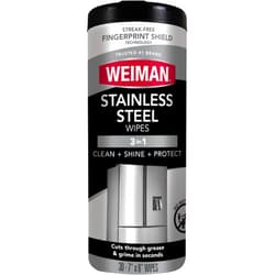 Weiman Stainless Steel Cleaner, 30 Count Cleaning Wipes, Removes Dirt, Grime, and Grease, No Streaks or Residue, Stainless Steel Polish for a Sparkling Clean and Shiny Surface, Cleaning Supplies