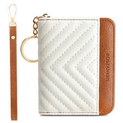 BOSTANTEN Credit Card Holder Wallet RFID Blocking Leather Small Wallet for Women Zipper Keychain Wallet with Wristlet Beige＆Brown
