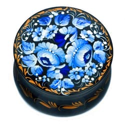 UA Creations Small Round Wooden Box with Floral Painting on Black Lacquer, Ethnic Accent Gift Storage Box for Jewelry