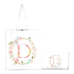 Boutikpro Personalized Initial Canvas Tote Bag with Cosmetic Bag, Floral Monogram Tote Bag Gift for Women Bridesmaid Wedding