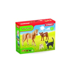 Schleich Farm World 4pc Animal Figurine Starter Playset - Educational Farm Animal Collection Starter Kit Toy with Cat, Horse, Puppy, and Calf, Durable for Boys and Girls, Gift for Kids Ages 3+