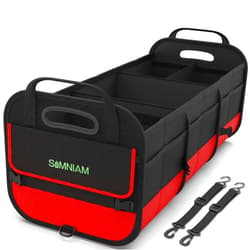 Simniam Large Trunk Organizer for Car, Collapsible Multi Compartment Car Trunk Organizer with 2 Retractable Straps, Suitable for All Kinds of Cars, SUV, Minivan - 4 Compartments Red