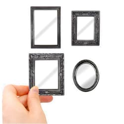 iLAND Mini Mirrors, Dollhouse Accessories on 1:12 Scale, Framed Glass Miniature Mirror (Dark Silver 4pcs)