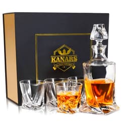 KANARS Whiskey Decanter Set with Glasses, KANARS 27oz Crystal Liquor Decanter In Luxury Gift Box for Bourbon Alcohol Cognac Scotch Brandy, Unique Men Gift for Housewarming Father's Day Wedding