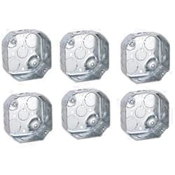 RACO Hubbell-Raco 127 Octagon Box, 4-Inch, Raised Ground 1-1/2-Inch Deep 1/2-Inch and 3/4-Inch Side Knockouts, 4 in, Gray Finish. 6 Pack