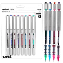 Uni-Ball Vision Rollerball Pens, School Pens Pack of 8, Assorted - Fine Point Pens with 0.7mm Medium Ink - Teacher Pens, Pens Fine Point Smooth Writing Pens, Bulk Pens, School Supplies
