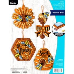 Bucilla, Beehive Bliss, Felt Applique 4 Piece Ornament Making Kit, Perfect for DIY Arts and Crafts, 89727E