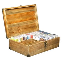 MyGift Vintage Wood Retro Audio Cassette Tape Storage Box with Antique Brass Tone Metal Latch and Brackets, 6 Compartments Hold up to 60 Tapes
