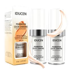 IDUCEN Color Changing Foundation Liquid Base, 2 PACK Flawless Colour Changing Warm Skin Tone Foundation Makeup,BB Cream Makeup Base Concealer Cover Moisturizing Fluid for all Skin Tone SPF15