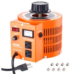 VEVOR 2000VA Auto Variable Voltage Transformer, 15.3 Amp, 110V Input 0-130V Output AC Voltage Regulator Power Supply, with 4 Extra Fuses Thermal Control Switch for Home Industrial Office