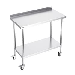 VEVOR 24 x 48 x 40 Inch Stainless Steel Work Table, Commercial Food Prep Worktable with Casters, Heavy Duty Prep Worktable, Metal Work Table with Adjustable Height for Restaurant, Home and Hotel