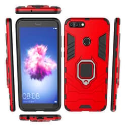 QiongNi Case for Huawei P Smart FIG-L03 FIG-LX1 FIG-L21 FIG-LX2 FIG-L22 FIG-LX3 FIG-L23 / Vodafone P Smart Case Cover,360 Degree Rotating Ring Holder Kickstand with Magnetic Car Mount Red