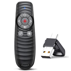 Kammkonb Presentation Clicker Wireless Presenter Remote Clicker for 2-IN-1 USB Type C Powerpoint Clicker with Laser Pointer, RF 2.4GHz USB C Presentation Pointer PPT Slide Advancer for Mac/Google Slide/Keynote