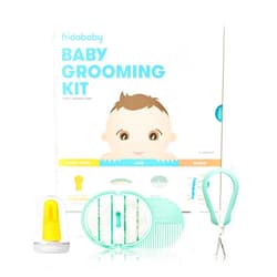 Frida Baby Grooming Kit | Baby Essentials Gift Set Includes Finger Brush with Storage Stand, Hair Brush with Case, Styling Hair Comb, Easy Grip Nail Scissors with Nail File and Case