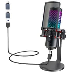 ZealSound USB Microphone for iPhone iPad Phone PC,RGB Gaming Microphone with Full Metal,Mute,Pop Filter,Gain for Podcasting,Streaming,YouTube,Voice Over