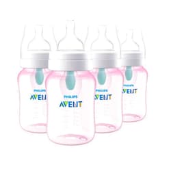 AVENT Philips Avent Anti-Colic Baby Bottle with AirFree Vent, 9oz, with Flow 2 Nipples, 1m+, 4pk, Pink, SCY703/14