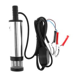 DriSentri Submersible Electric Diesel Pump, 12V 3.8cm Silver Portable Aluminum Alloy Car Electric Submersible Pump Fuel Water Oil Barrel Pump with 2 Alligator Clips