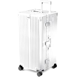 ALPHA CAMP Trunk Luggage, Large 28 Inch Thickened Aluminum Frame Luggage with TSA Spinner Wheels, 3-Layer PC Hardside Zipperless Travel Suitcase, Type-C USB Charging Port, Cup Holder,Sliver