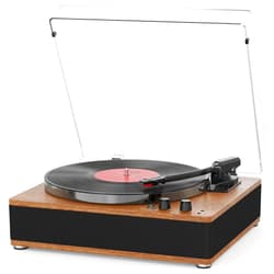 VINYLS LINK Vintage Record Player with Built-in Stereo Speakers Wireless Bluetooth Input/Output Turntable 3 Speed Retro Vinyl LP Player with Full-Size Platter, Auto-Off, RCA/AUX/Headphone Out, Walnut Wood