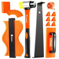 Saker Laminate Flooring Tools, 65-Piece Wood Flooring Installation Kit with 60 Flooring Spacers,Tapping Block with Handle, Pull Bar, 10”Contour Gauge, Rubber Mallet, Tape Measure