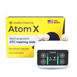 Audien Hearing Audien Atom X Hearing Aid Device for Seniors & Adults with Hearing Loss - OTC Bluetooth Hearing Aids w/Charging Case, 48+ Hour Battery Life - Easy Touchscreen Control, Comfortable & Discreet Design