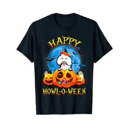 Halloween Pumpkin Costume Party 2021 By Chang Happy Halloween Poodle With Moon Pumpkin Dog Lover T-Shirt