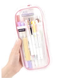 EASTHILL Grid Mesh Pen Pencil Case with Zipper Clear Makeup Color Pouch Cosmetics Bag Multi-Purpose Travel School Teen Girls and Boys Transparent Stationary Bag Office Organizer Box for Adluts(Pink)