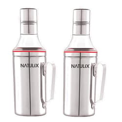 NATULIX Stainless Steel Nozzle Oil Dispenser | Oil Pourer | Oil Pot | Oil Container | Oil Can | Oil Bottle with Handle - 1000 ml (Pack of 2)
