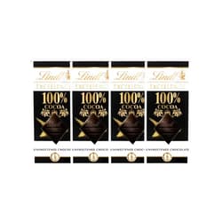 JÁCLER Lindt EXCELLENCE 100% Cocoa Dark Chocolate Bar, Chocolate Candy for Christmas and Holidays (100% Cocoa, 4 Pack)