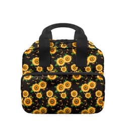 Suobstales Sunflower Bee Print Bible Covers for Women Men Book Carrying Case for Kids Lightweight Scripture Church Bag Bible Protective with Handle and Front Zipper Pocket