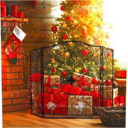 Dyna-Living Fireplace Screen 3 Panel Black Fireplace Door 50 * 36 inch Wrought Iron Fireplace Screens with Door Decorative Fireplace Cover for Inside Fireplace, Fire Pit