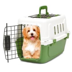 MoNiBloom 18-Inch 2-Door Top Loading Cat Carrier, Plastic Dog Crate Hard-Sided Dog Travel Carrier for Small Dogs and Cats, Ventilation and Security Lock Design for Pets up to 10 lbs (Green)