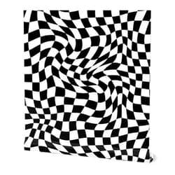 Spoonflower Removable Wallpaper Swatch - Modern Check Wavy Checkerboard Black and White Y2K 1960S Retro Custom Pre-Pasted Wallpaper