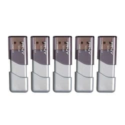 PNY 32GB Turbo Attache 3 USB 3.0 Flash Drive, Grey (Pack of 5)