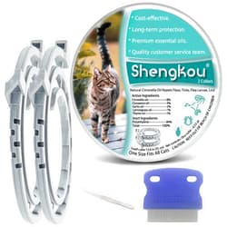 ShengKou Flea and Tick Collar for Cats - Offers 12-Month Protection, Crafted with Premium Plant Oils, Waterproof, Natural, Safe for Kittens, includes Free Comb and Tweezers, 13.8 in (2 Packs)