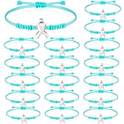 Sasylvia 20 Pcs Ovarian Cancer Awareness Bracelets Adjustable Cord Teal Ribbon Braided Bracelets Inspirational Ovarian Cancer Gifts for Women Jewelry Accessories