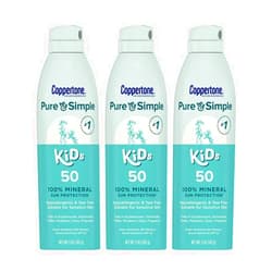 Coppertone Pure and Simple Kids Sunscreen Spray SPF 50, Zinc Oxide Mineral Sunscreen for Sensitive Skin, Hypoallergenic and Tear Free, 5 Oz Can, Pack of 3
