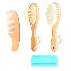 Esonto Baby Hair Care Kit, 5 in 1 Wooden Natural Goat Bristles Brush Cradle Cap Comb Baby Grooming Kit for Newborns Toddlers Boys Girls Gift