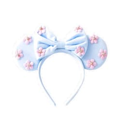 PAITTY Sequin Mouse Ears Headband with Glitter Bow Sparkle Princess Party Amusement Park Hair Band for Girls Women Headwear Blue