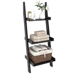 Ballucci 3-Tier Storage Ladder Shelf and Organizer, Modern Wood Leaning Ladder Bookshelf, Easy to Assemble Small Book Shelf for Bedroom, Living Room, Kitchen, Bathroom, Black