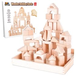 iPlay, iLearn Kid Wooden Building Block Set, Toddler Natural Wood Block Montessori Learning Toy, Large Hardwood Stacking Brick Castle Unit, Preschool Classroom Gift 2 3 4 5 6 8 Year Old Boy Girl Child