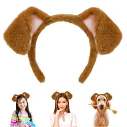 Beviliu Dog Ears Golden, Realistic Animals Ears Headband Brown, Fluffy Cat Bunny Bear Costume Halloween Christmas for Washing Makeup Cosplay Party