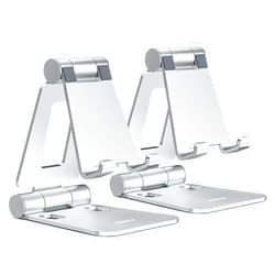 Nulaxy 2 Pack Dual Folding Cell Phone Stand, Fully Adjustable Foldable Desktop Phone Holder Cradle Dock Compatible with Phone 16 15 14 13 12 Pro Xs Xs Max Xr, All Phones, Silver