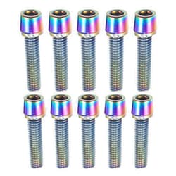 A ABSOPRO Tapered Bolts Screws for MTB Bike Bicycle Stem Durable M5x20mm Socket Head Cap Bolts Screws Nuts Steel Assorted Color (Set of 10)